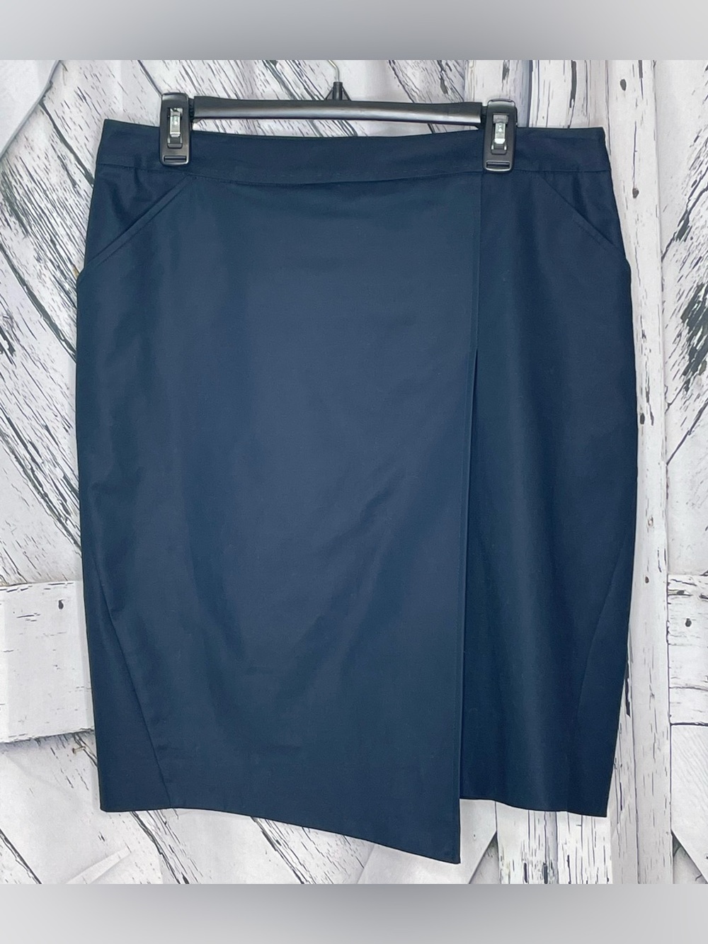 “346” Brooks Brothers Wool Blend Faux Wrap Skirt Navy Size 12
